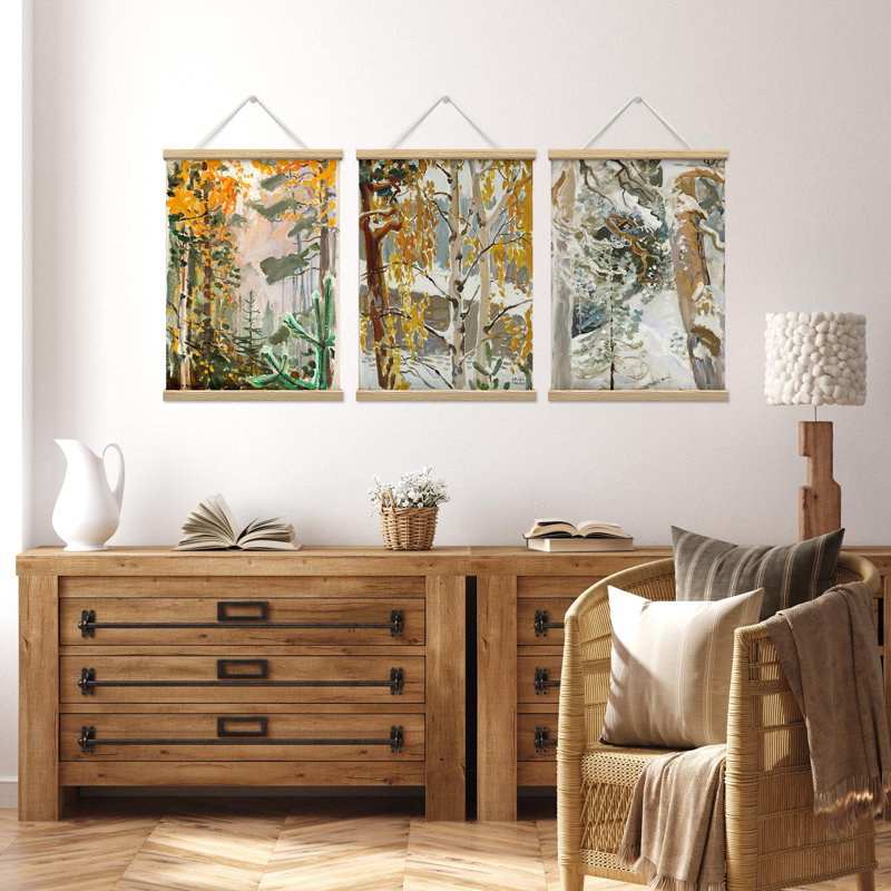 Impressionniste, impression de saisons forestières impressionnistes, encadrée en bois