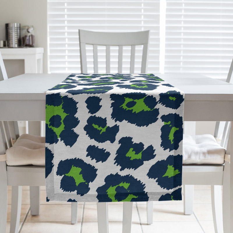 Chemin de table à imprimé animalier, 90 po x 16 po, Blanc/vert