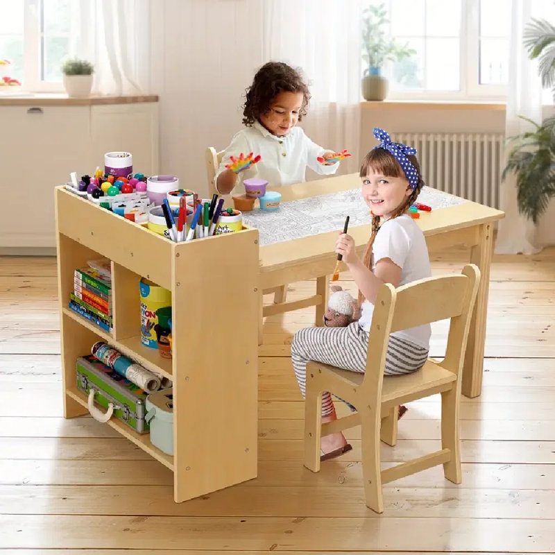 Table et 2 chaises uniques en bois pour enfants