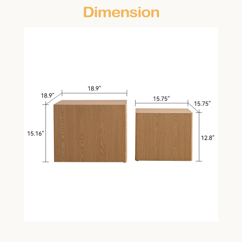 MDF Modern Nesting Imitation Wood Grain Coffee Table,Cube Side Table,Set For Small Space Living Room Bedroom-Set Of 2