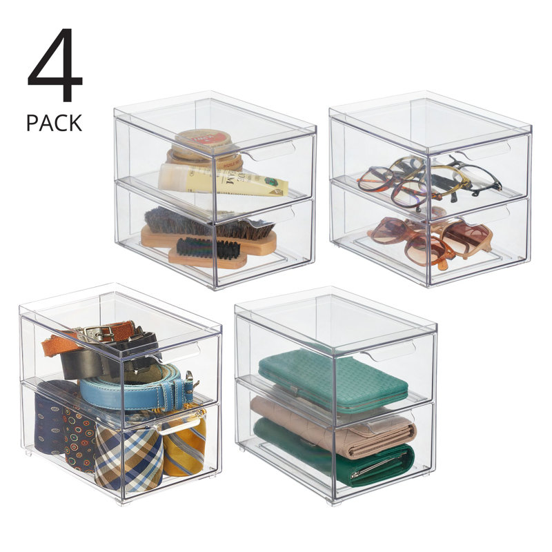 2-Drawer Stackable Organizer - Pull-Out Sliding Storage Drawers for Kitchen or Pantry - Clear