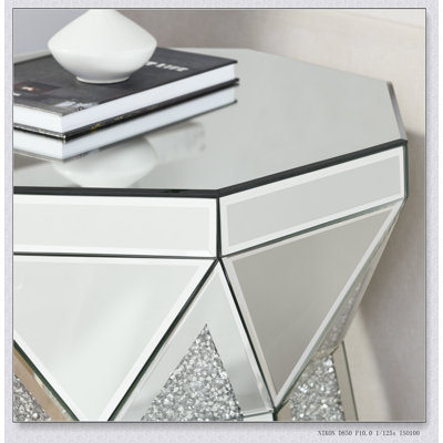 Drum Style Coffee Table With Mirror Crystal Inlay, Modern Design Luxury Furniture For Living Room, 20 Inch Low Profile