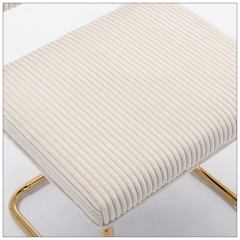 Chaises de salle à manger modernes avec tissu velours côtelé et base en métal doré, ensemble de 2, Beige