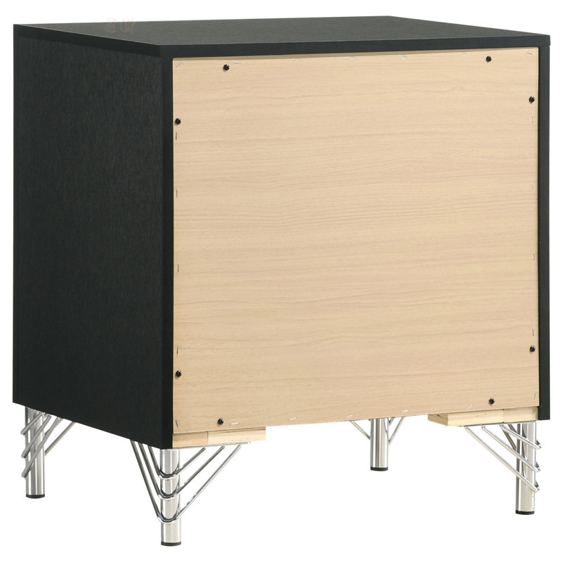 Table de chevet moderne à 2 tiroirs Malcolm avec garniture chromée et rangement spacieux, parfaite pour les chambres contemporaines