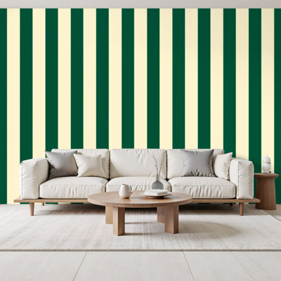 Peel and Stick Wallpaper Green Beige Vertical Stripes Design Wall Murals 69"H x 96"W Removable PVC Wall Paper Self-Adhesive Wall Decor for Bedroom Living Room Home Office