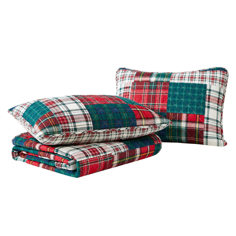 Nautica Emmet Patchwork Red Cotton Reversible Quilt Set, Twin Quilt + 1 Standard Sham
