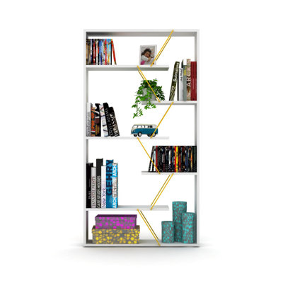Bibliothèque industrielle à dos ouvert avec 6 tablettes en bois pour bureau et salon