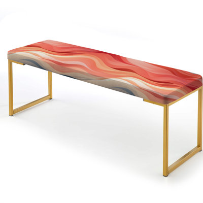 Pink And Coral Wave Horizon - Coastal Upholstered Gold Bench