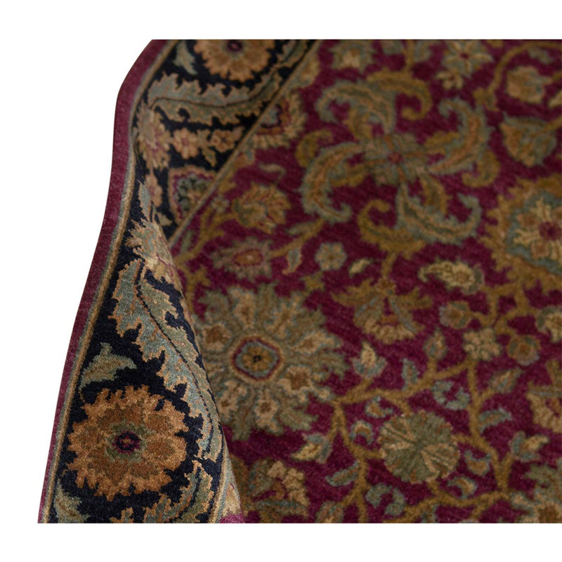 Tapis rouge / noir / orange noué à la main de haute qualité