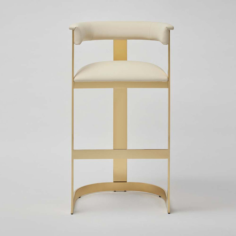 Darcy Upholstered Stool, Polished Brass/Buff Cream, Bar Stool (30" Seat Height)