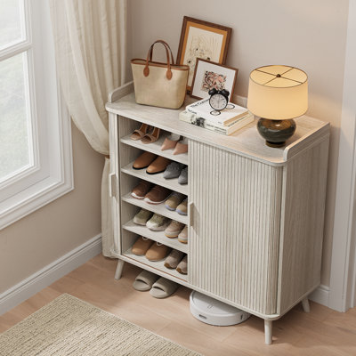 24 Pair Shoe Storage Cabinet With Sliding Doors And Adjustable Shelves