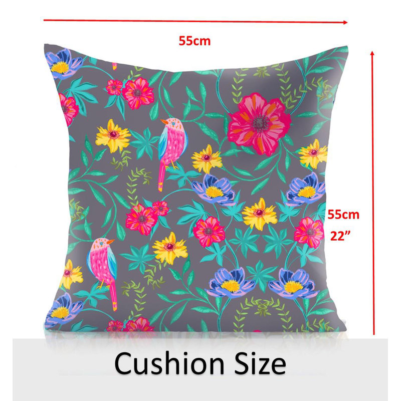 Indoor / Outdoor Floral Square Cushion, Gray/Pink/Yellow Floral