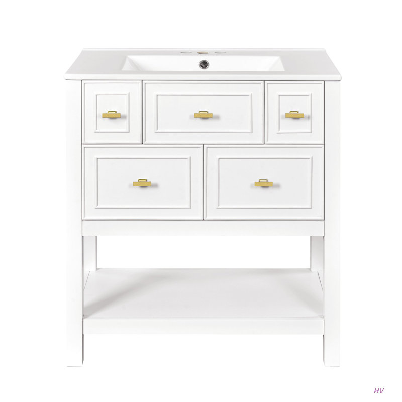 Ensemble de meuble-lavabo simple 30 po avec 5 tiroirs, ensemble de meuble-lavabo autoportant avec cadre en bois massif 30 po