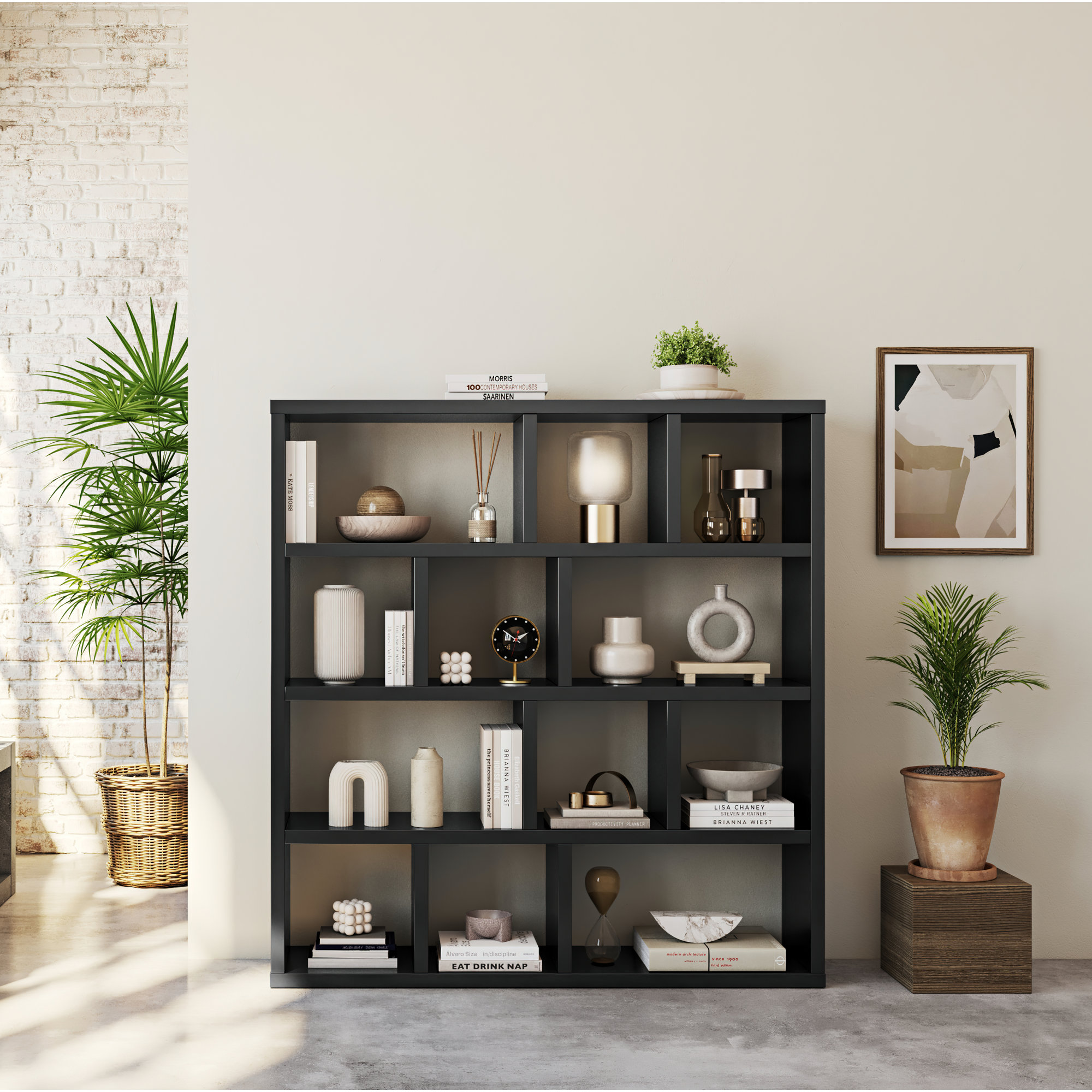 Stetson Wide Bookcase, (4 Shelves) 63" H x 59" W x 13" D, Pure Black
