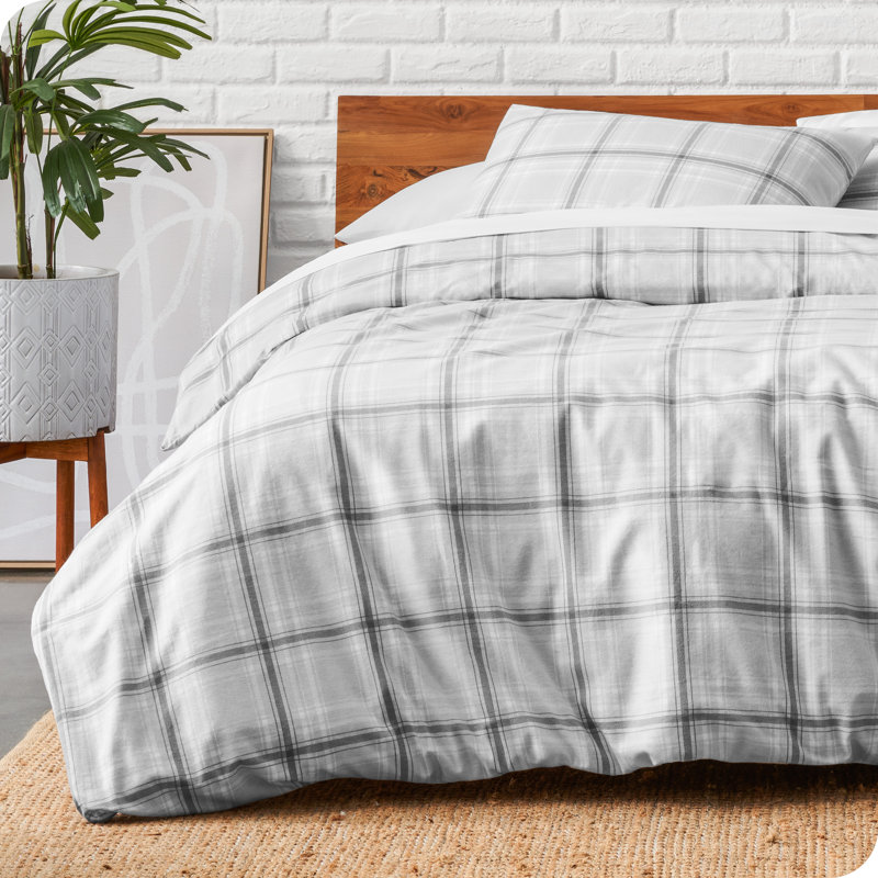 Flannel Duvet Cover and Sham Set, King Duvet Cover + 2 King Shams, Tartan Plaid