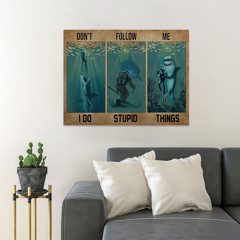 " A Diver And Shark ", 11" H x 14" W x 2" D