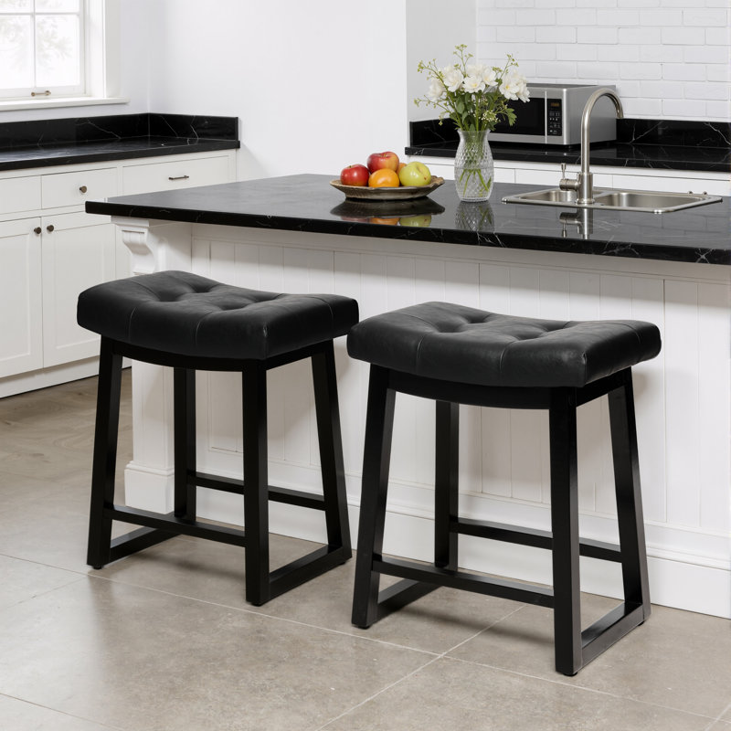 Tabouret de bar 24 po Cindina, Similicuir noir / noir