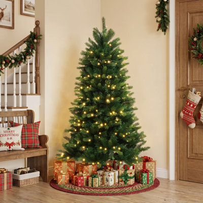 6 Ft Pre-Lit Full Realistic Artificial Christmas Tree with Multi-Tone Foliage & 8 Lighting Modes