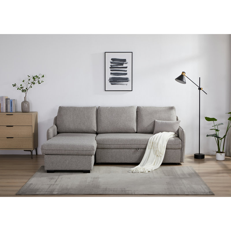 Movra Fabric 3-Seater Corner Sofa Bed with Storage, Grey