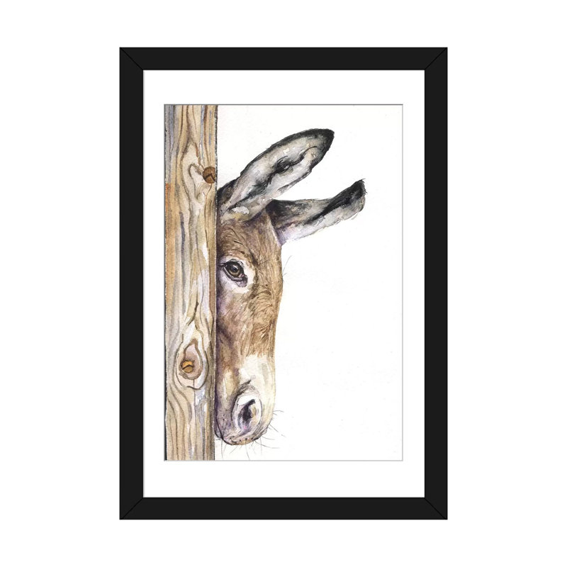 «Donkey on White», reproduction sur toile, Papier d'art encadré noir, 24" H x 16" W x 1" D, Blanc