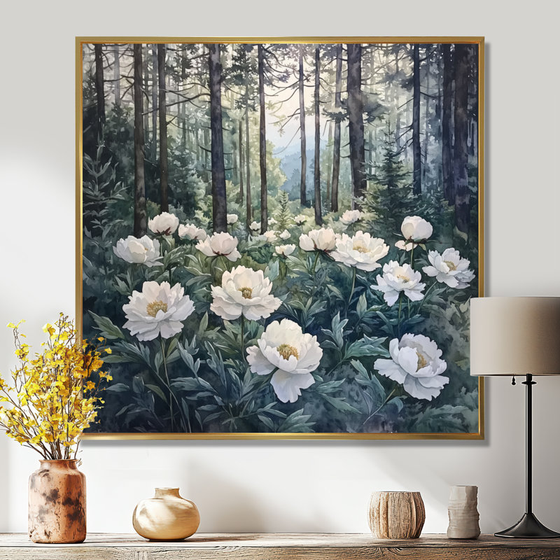 Glynys - art mural floral, H 30 po x l 30 po, Impression encadrée flottante, Doré