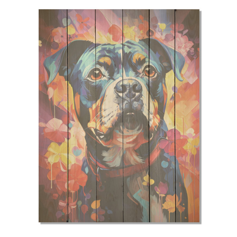Popart Pug Parade I - Art mural en bois sur bois de pin naturel, H 20 po x l 10 po