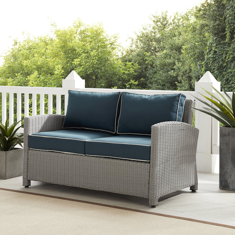 55'' Wide Metal Loveseat with Cushions, Navy, Gray