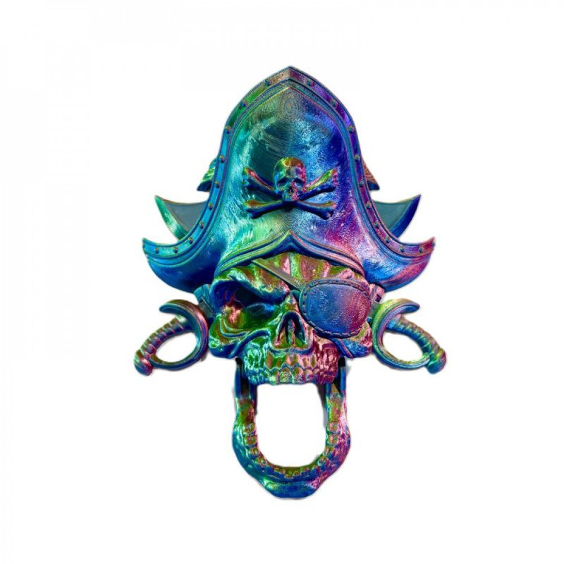 Heurtoir de porte de crâne de pirate multicolore imprimé en 3D, H 7 po x l 5,5 po x P 3 po, Sarcelle / Doré