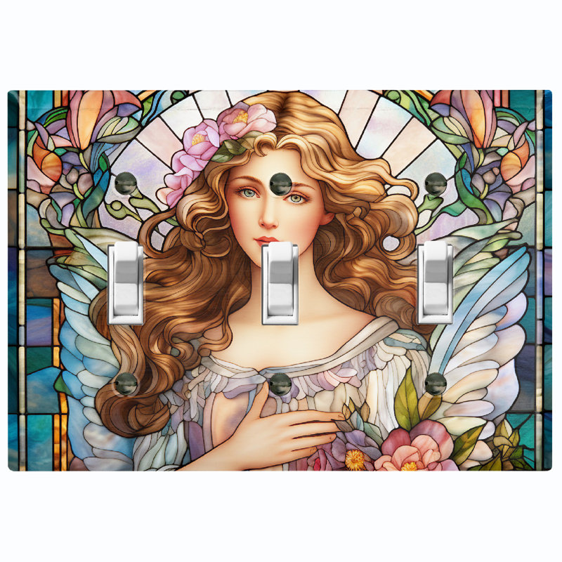 Metal Light Switch Plate Outlet Cover (Christmas Beautiful Angel Pastel - Triple Toggle)