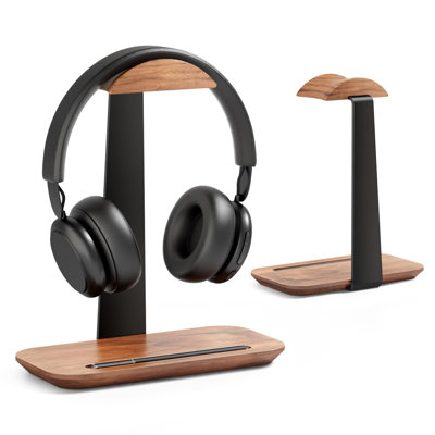 Walnut Headphone Stand, Wood Headset Stand For Desk, Universal Headphone Holder With Storage Base For Gaming, Airpod Max, Bose,Razer