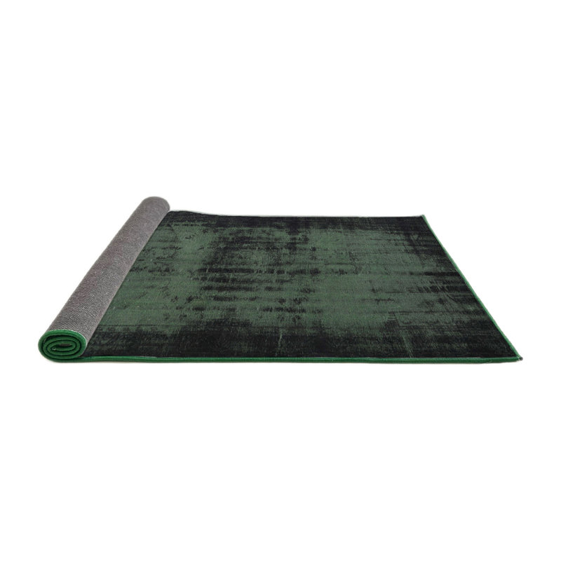 Tapis noir / vert en laine Abstract, Rond 6 pi