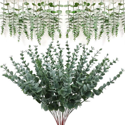 24 tiges d'eucalyptus, fausses tiges d'eucalyptus, fausse verdure, feuilles d'eucalyptus artificiels, branches véritables à feuilles tactiles pour le bureau central, bouquet de fleurs, vert
