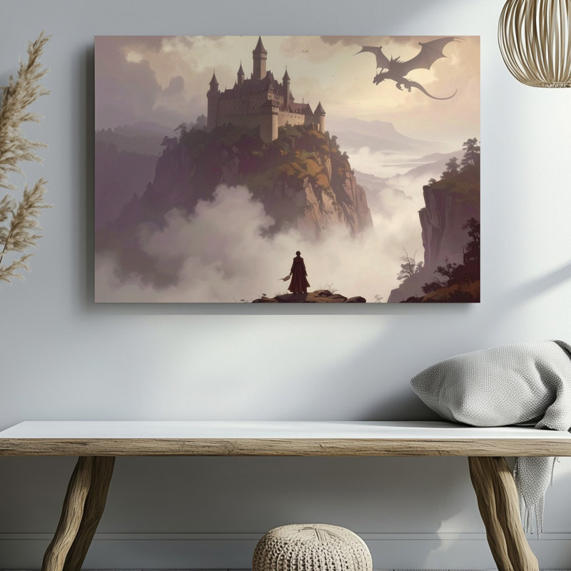 Art mural sur toile Misty Cliff Castle, H 9 po x l 12 po