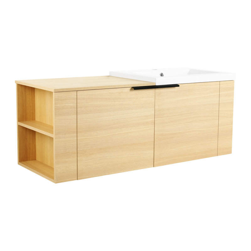 Ensemble de meuble-lavabo pour salle de bain 48 po en céramique, porte, armoire de rangement, Chêne