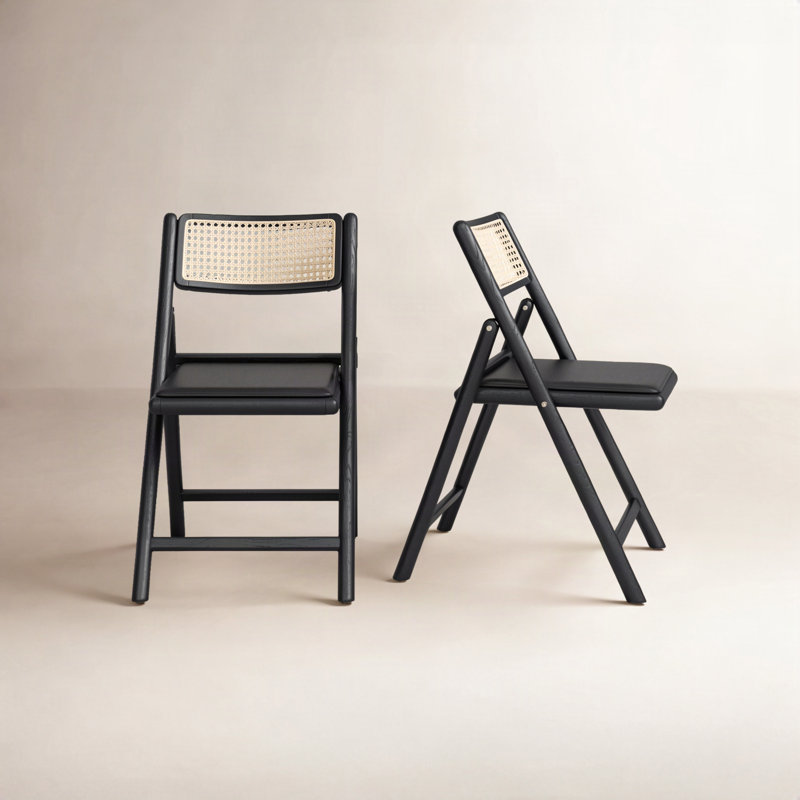 Shaylie Upholstered Seat Folding Dining Chair, Black/Natural