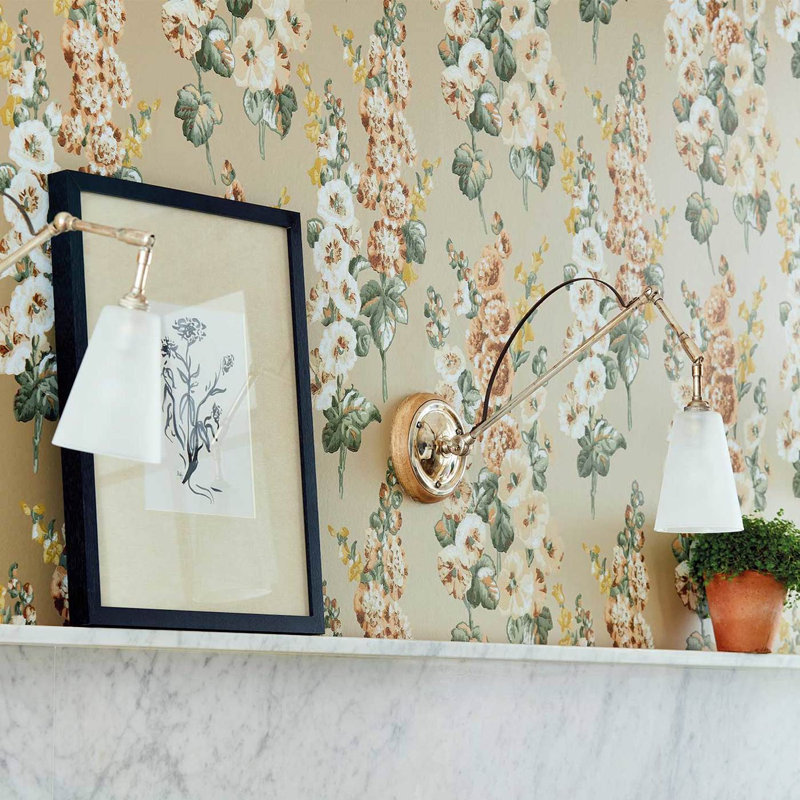 Hollyhocks Wallpaper, Gold Metallic/Tan