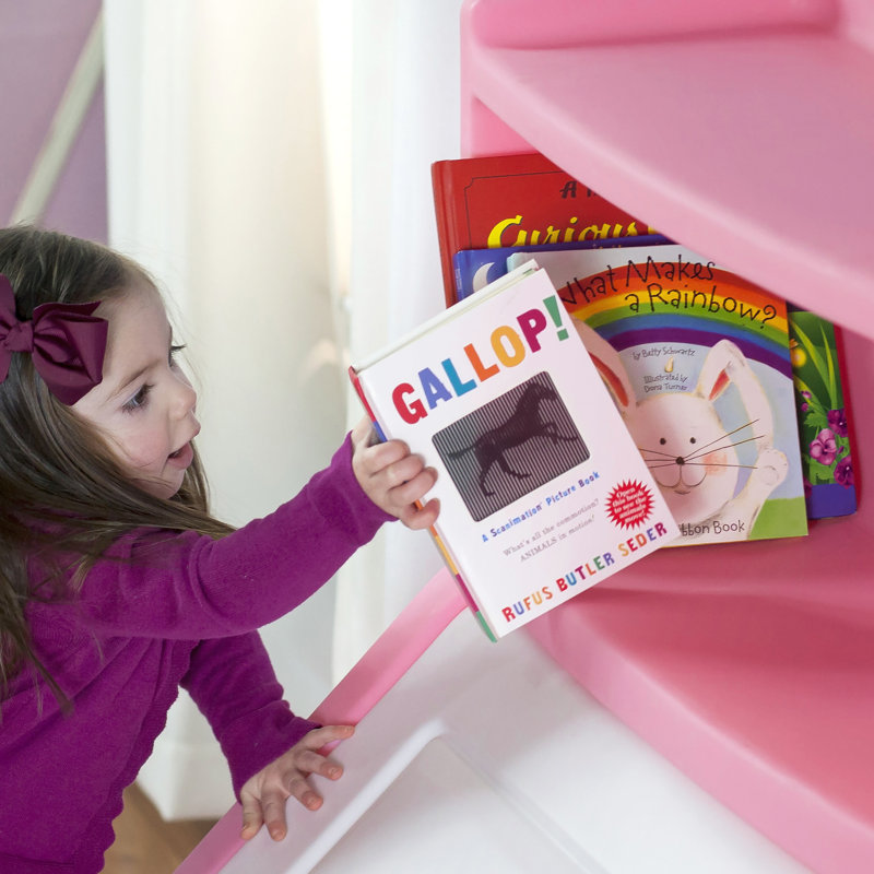 Step2 Lift and Hide Bookcase Toy Box, Pink/White