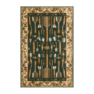 Machine Washable French Green Area Rug