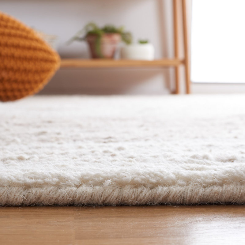 Serana Abstract Hand-Knotted Wool Area Rug in Ivory/Brown, Rectangle 3' x 5'