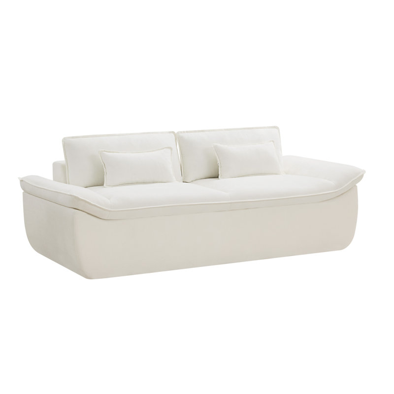 Boat-Shaped Armless Chenille Sofa, Ready-to-Use Compressed Packaging, White