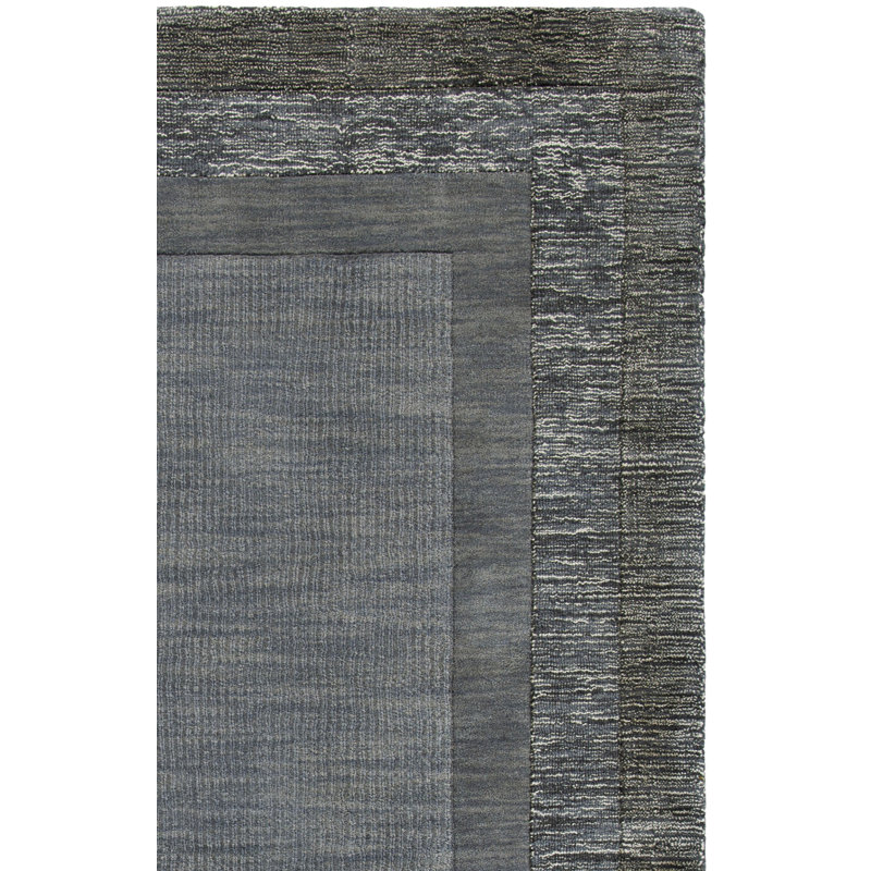 Tapis gris anthracite / bleu en laine crocheté à la main Frederica, Rectangle 8 pi 3 po x 11 pi