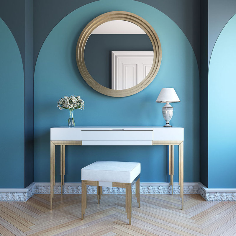 Ensemble de coiffeuse avec tabouret et miroir, Haute brillance