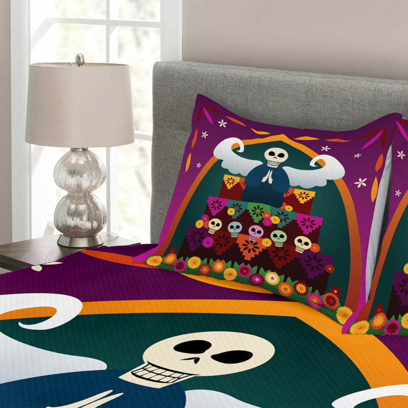Adaiyah Purple/Green Microfibre Bedspread Set, 220 x 264 cm