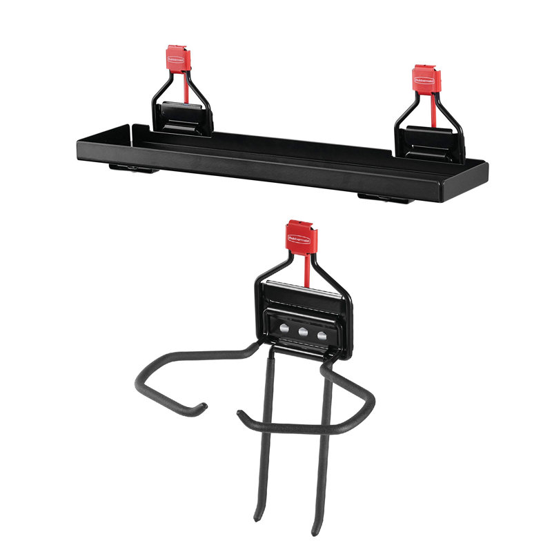 2 Piece Metal Backyard Shed Shelf and Shed Large Mounted Power Tool Holder Set