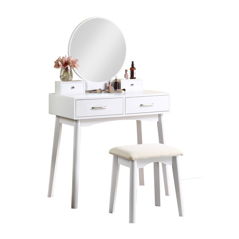 Wood Vanity and Stool Set, White