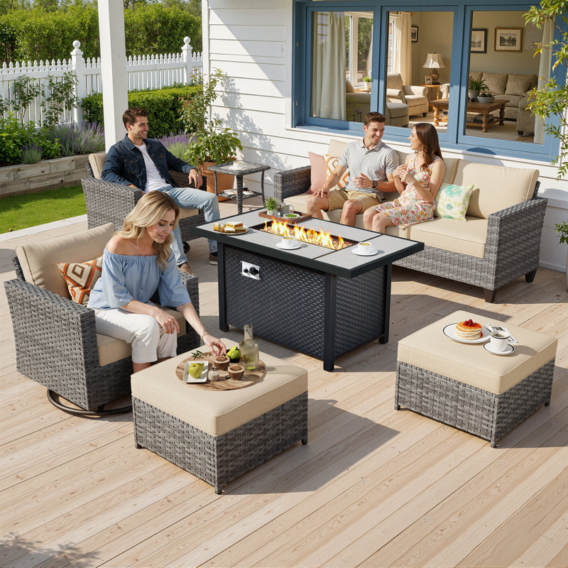 Outdoor Furniture And Sofa 7-Piece Set With Stove, Cream
