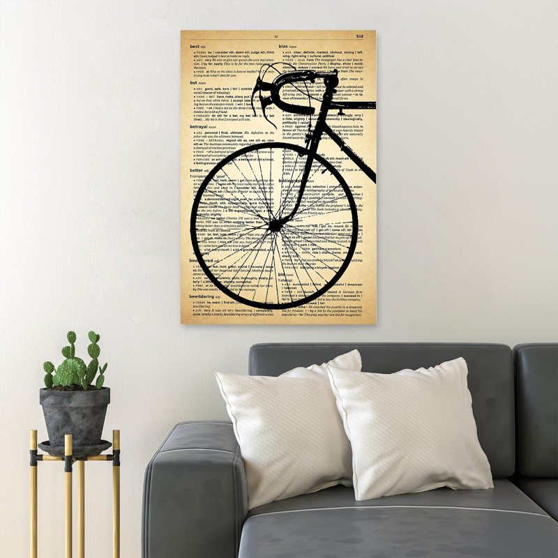 «Vélo sur le vieux papier», impression rectangulaire sur toile tendue, H 20 po x l 16 po x P 2 po