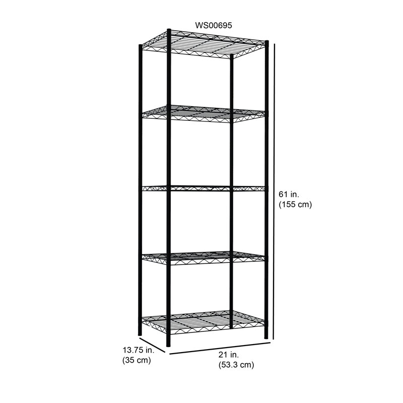 Étagère grillagée à 5 tablettes H 61 po x l 21 po x P 13,8 po Pershore, Noir
