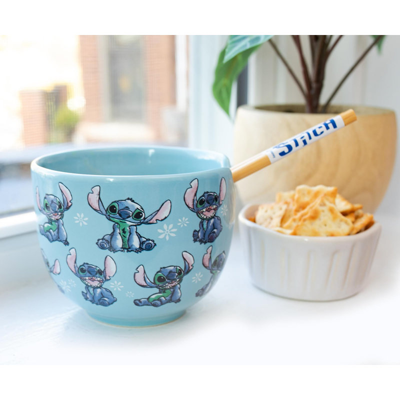 Blue Ceramic Disney Lilo & Stitch Ramen Bowl Set with Chopsticks