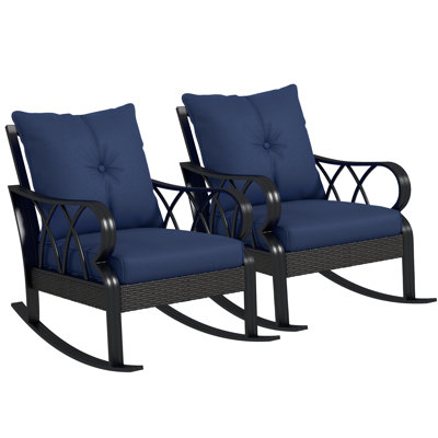 2 Piece Outdoor Wicker Rocking Chairs With Padded Cushions, Aluminum Furniture Rattan Porch Rocker Chairs W/ Armrest For Garden, Patio, And Backyard, by Outsunny
